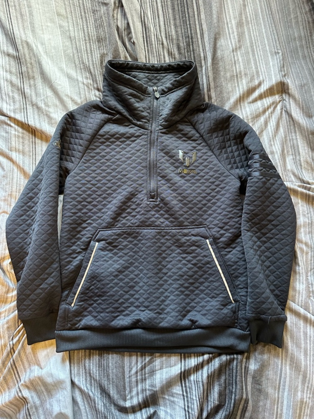 adidas Quilted Pullover - Black with White Accents
